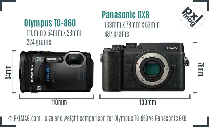 Olympus TG-860 vs Panasonic GX8 size comparison Olympus TG-860 vs Panasonic GX8 size comparison
