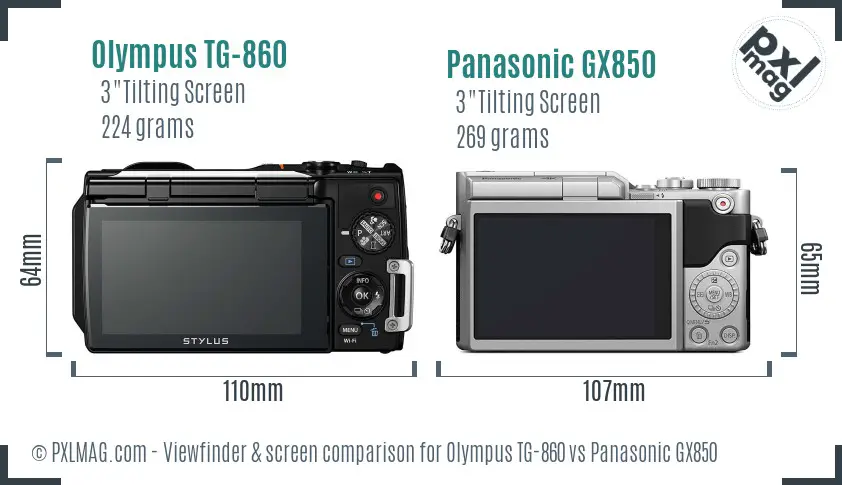 Olympus TG-860 vs Panasonic GX850 Screen and Viewfinder comparison