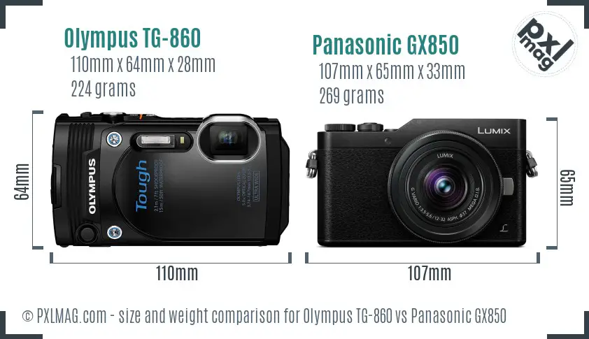 Olympus TG-860 vs Panasonic GX850 size comparison