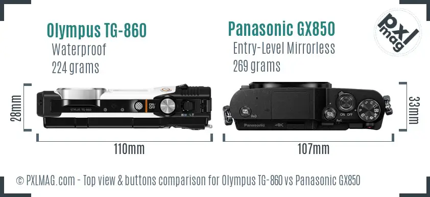 Olympus TG-860 vs Panasonic GX850 top view buttons comparison