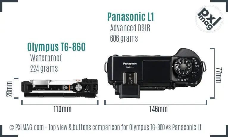 Olympus TG-860 vs Panasonic L1 top view buttons comparison