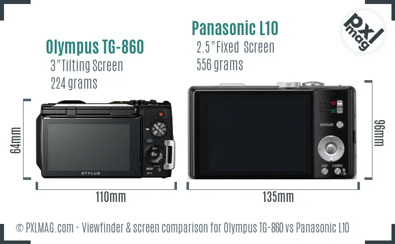 Olympus TG-860 vs Panasonic L10 Screen and Viewfinder comparison