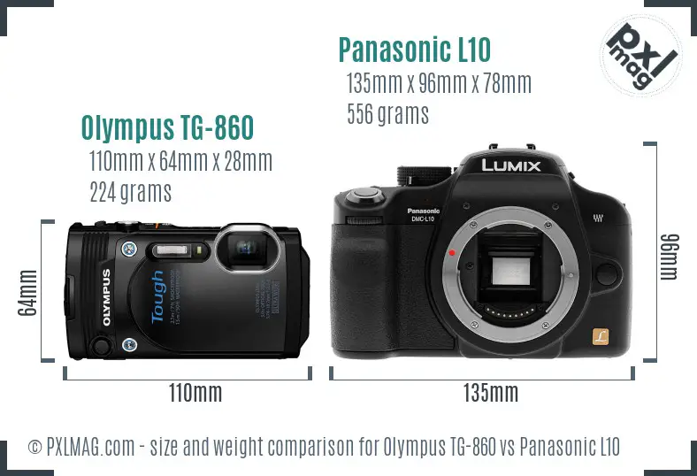 Olympus TG-860 vs Panasonic L10 size comparison