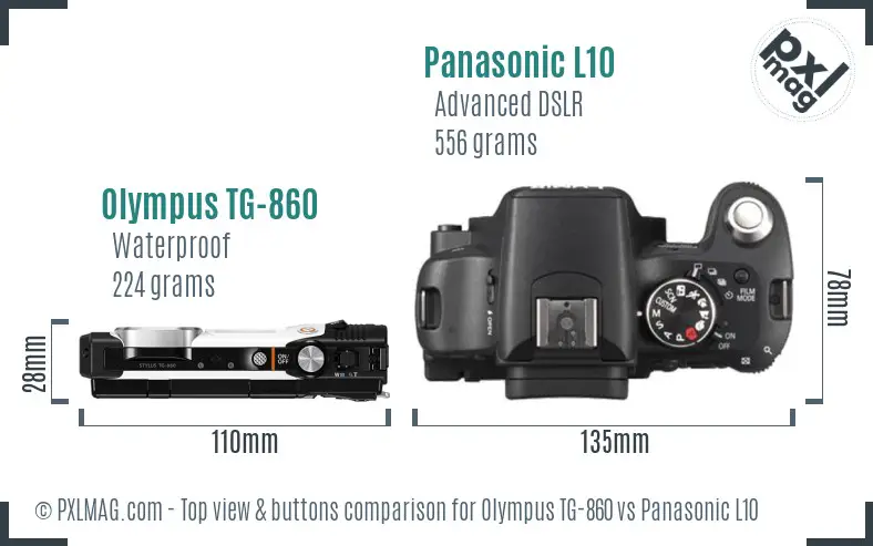 Olympus TG-860 vs Panasonic L10 top view buttons comparison