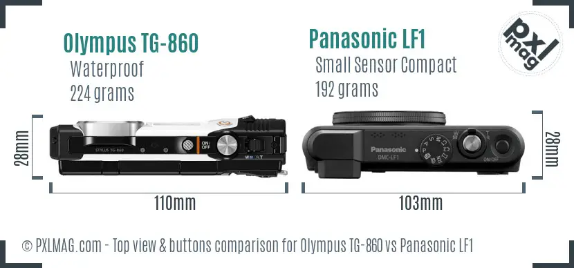 Olympus TG-860 vs Panasonic LF1 top view buttons comparison