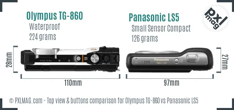 Olympus TG-860 vs Panasonic LS5 top view buttons comparison Olympus TG-860 vs Panasonic LS5 top view buttons comparison