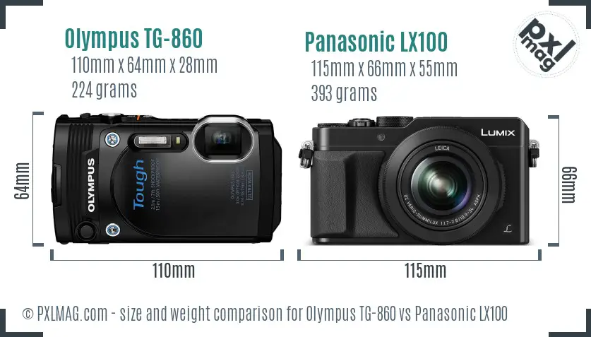 Olympus TG-860 vs Panasonic LX100 size comparison Olympus TG-860 vs Panasonic LX100 size comparison