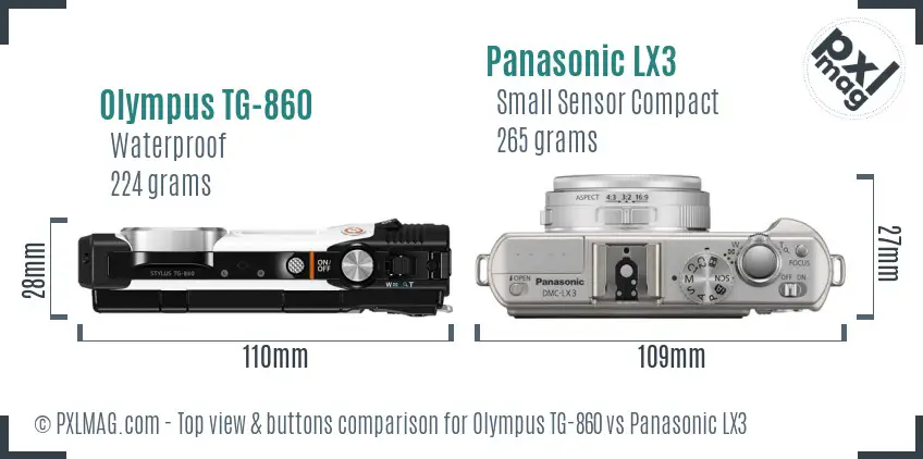 Olympus TG-860 vs Panasonic LX3 top view buttons comparison
