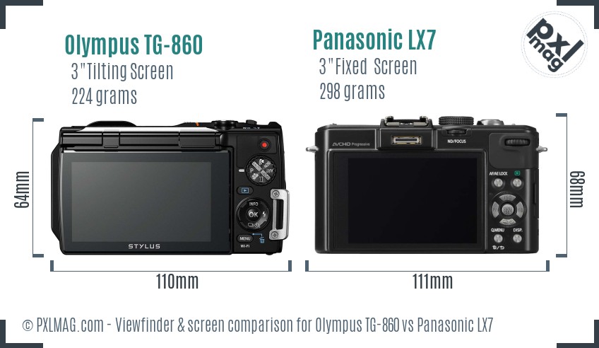 Olympus TG-860 vs Panasonic LX7 Screen and Viewfinder comparison