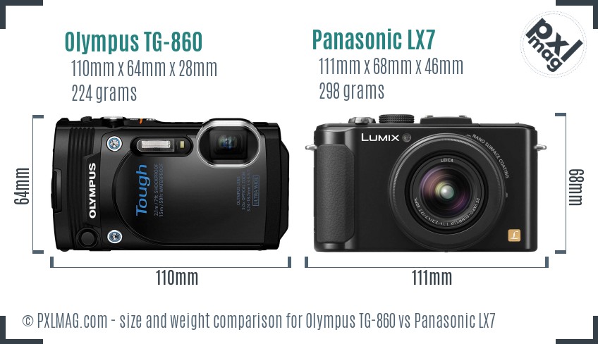Olympus TG-860 vs Panasonic LX7 size comparison