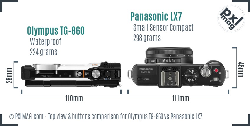 Olympus TG-860 vs Panasonic LX7 top view buttons comparison