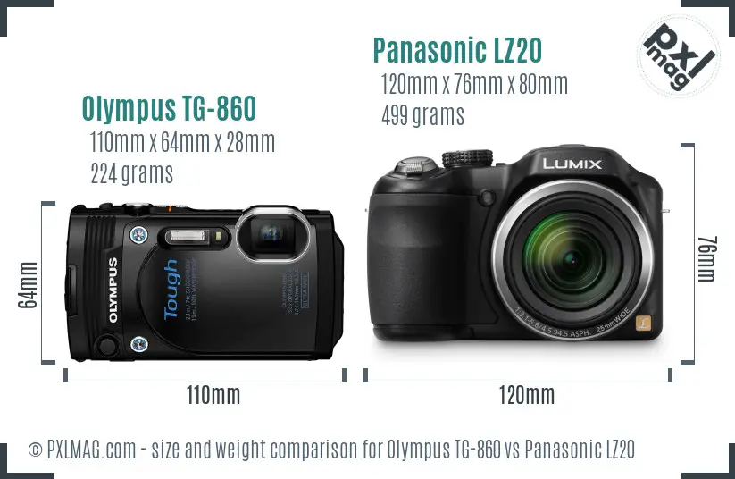 Olympus TG-860 vs Panasonic LZ20 size comparison