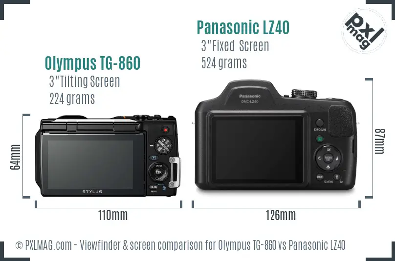 Olympus TG-860 vs Panasonic LZ40 Screen and Viewfinder comparison Olympus TG-860 vs Panasonic LZ40 Screen and Viewfinder comparison