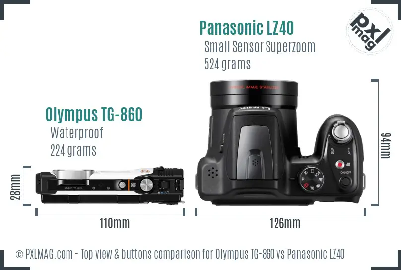 Olympus TG-860 vs Panasonic LZ40 top view buttons comparison Olympus TG-860 vs Panasonic LZ40 top view buttons comparison