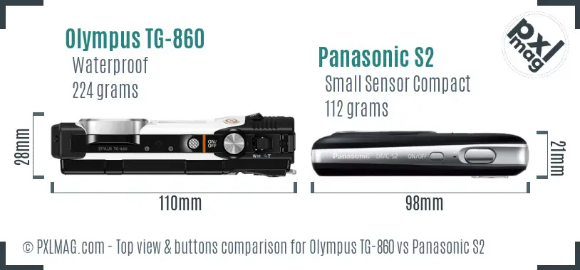 Olympus TG-860 vs Panasonic S2 top view buttons comparison Olympus TG-860 vs Panasonic S2 top view buttons comparison