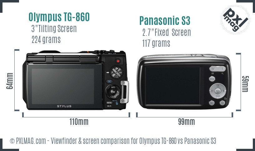 Olympus TG-860 vs Panasonic S3 Screen and Viewfinder comparison