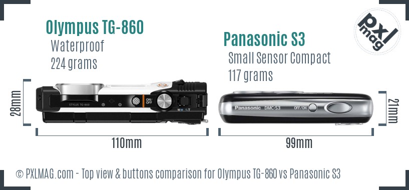 Olympus TG-860 vs Panasonic S3 top view buttons comparison