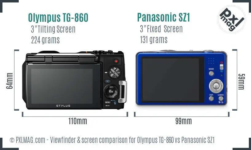 Olympus TG-860 vs Panasonic SZ1 Screen and Viewfinder comparison