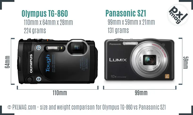 Olympus TG-860 vs Panasonic SZ1 size comparison