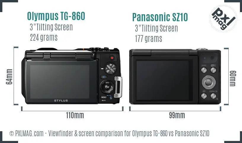 Olympus TG-860 vs Panasonic SZ10 Screen and Viewfinder comparison