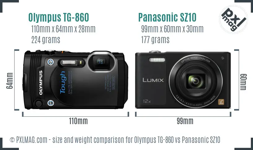 Olympus TG-860 vs Panasonic SZ10 size comparison