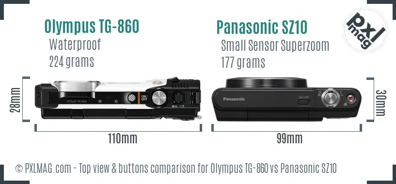 Olympus TG-860 vs Panasonic SZ10 top view buttons comparison