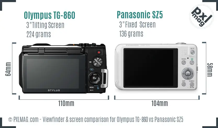 Olympus TG-860 vs Panasonic SZ5 Screen and Viewfinder comparison