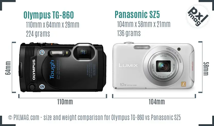 Olympus TG-860 vs Panasonic SZ5 size comparison