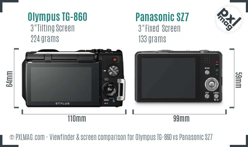 Olympus TG-860 vs Panasonic SZ7 Screen and Viewfinder comparison