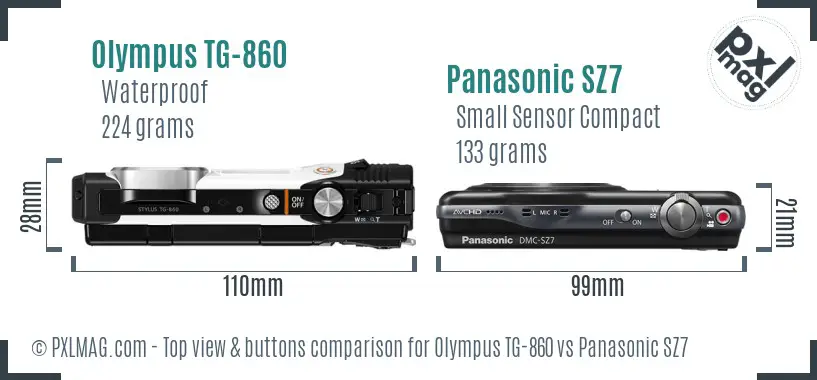 Olympus TG-860 vs Panasonic SZ7 top view buttons comparison