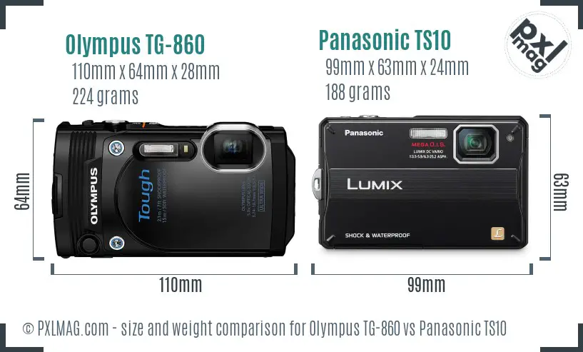 Olympus TG-860 vs Panasonic TS10 size comparison