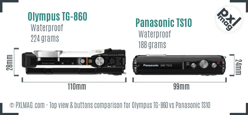 Olympus TG-860 vs Panasonic TS10 top view buttons comparison