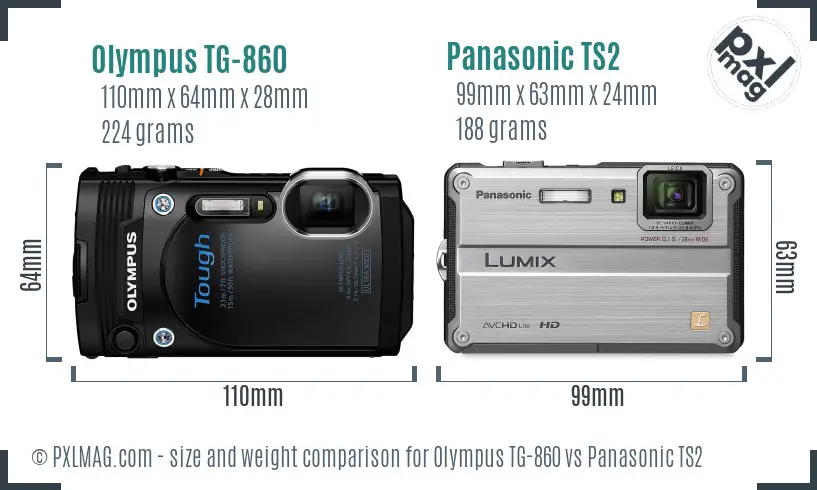 Olympus TG-860 vs Panasonic TS2 size comparison