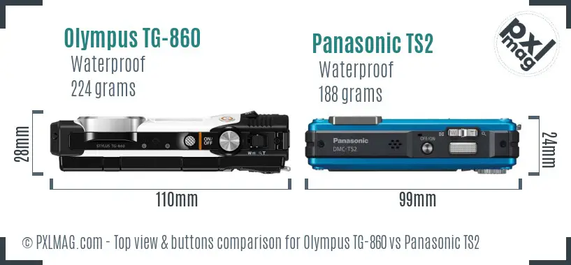 Olympus TG-860 vs Panasonic TS2 top view buttons comparison