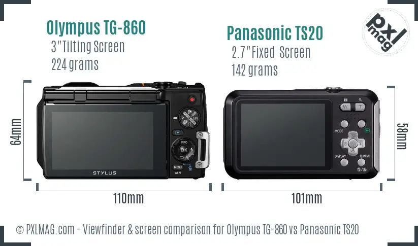 Olympus TG-860 vs Panasonic TS20 Screen and Viewfinder comparison