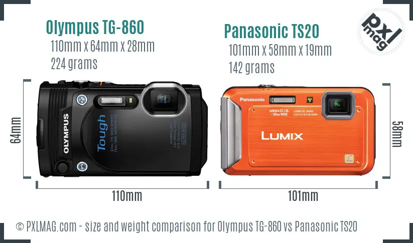 Olympus TG-860 vs Panasonic TS20 size comparison