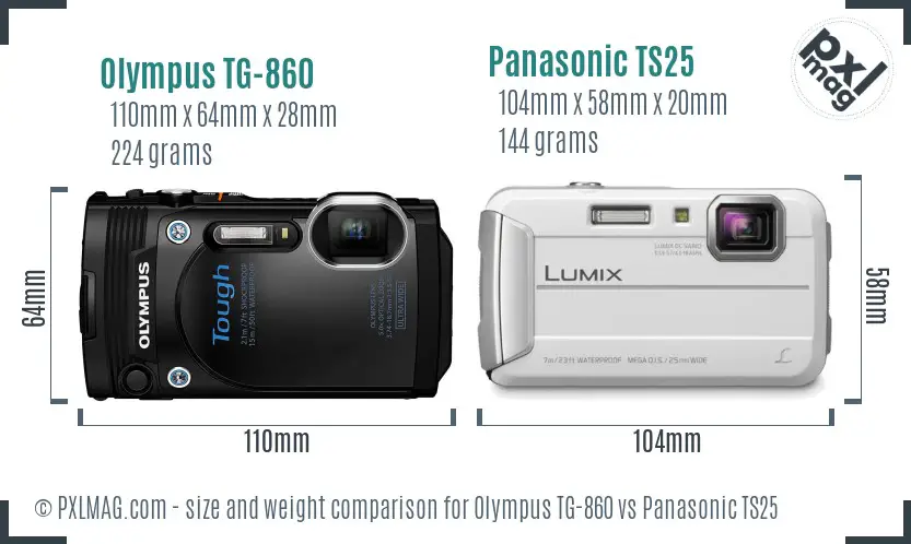 Olympus TG-860 vs Panasonic TS25 size comparison Olympus TG-860 vs Panasonic TS25 size comparison