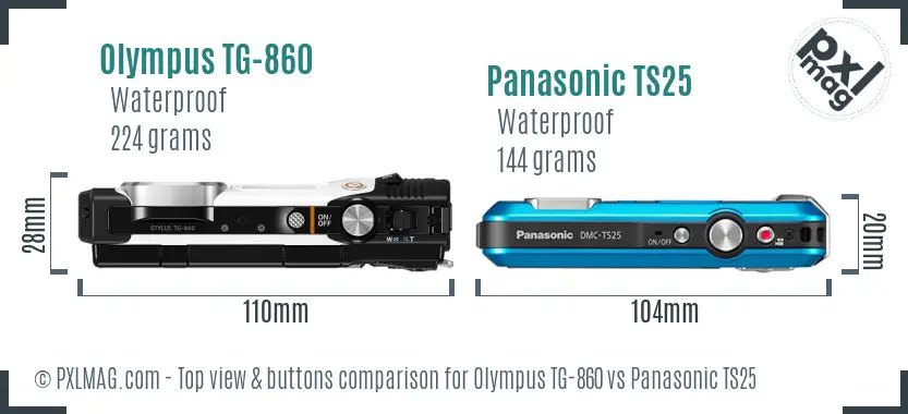 Olympus TG-860 vs Panasonic TS25 top view buttons comparison Olympus TG-860 vs Panasonic TS25 top view buttons comparison