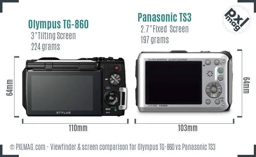 Olympus TG-860 vs Panasonic TS3 Screen and Viewfinder comparison