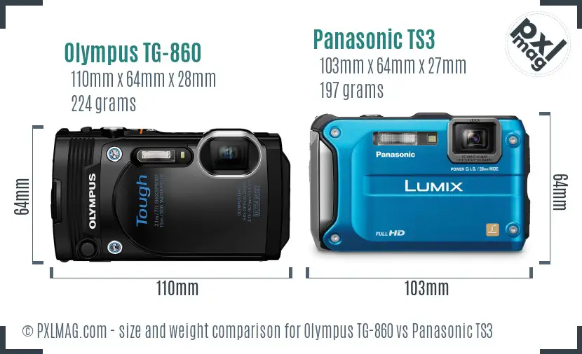 Olympus TG-860 vs Panasonic TS3 size comparison