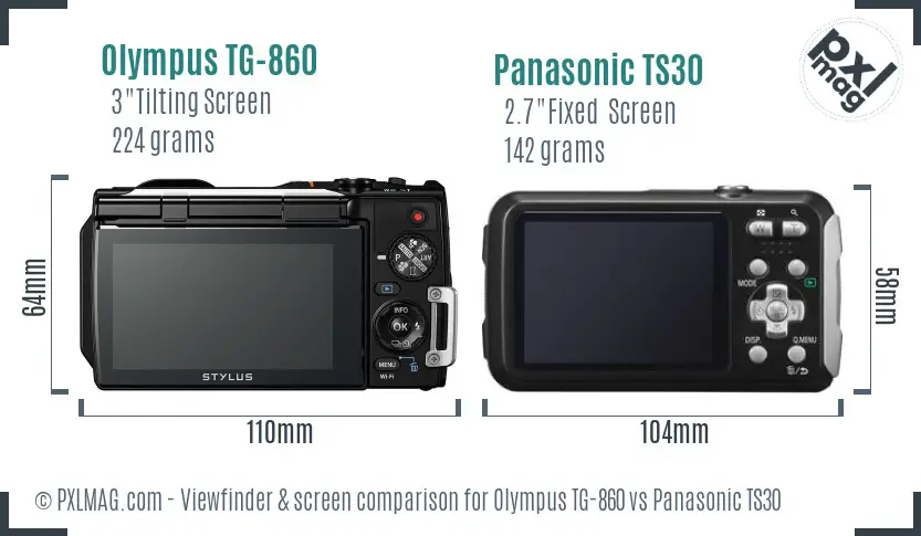 Olympus TG-860 vs Panasonic TS30 Screen and Viewfinder comparison