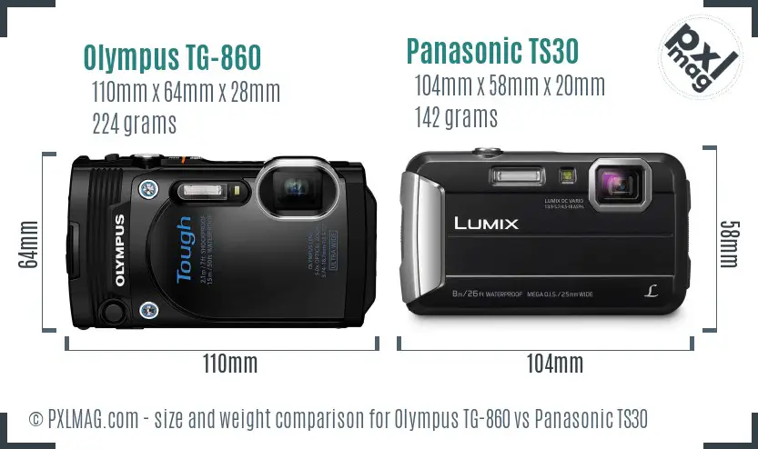 Olympus TG-860 vs Panasonic TS30 size comparison