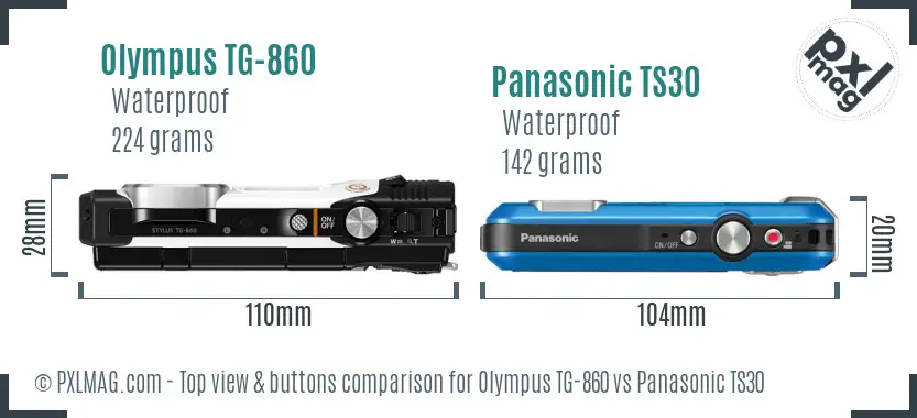 Olympus TG-860 vs Panasonic TS30 top view buttons comparison