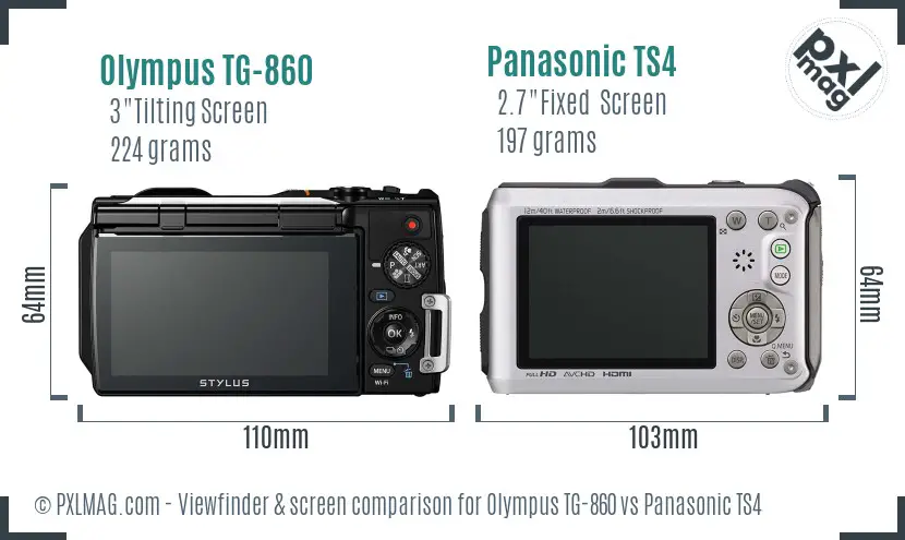 Olympus TG-860 vs Panasonic TS4 Screen and Viewfinder comparison