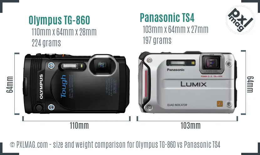 Olympus TG-860 vs Panasonic TS4 size comparison
