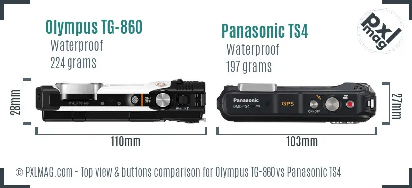 Olympus TG-860 vs Panasonic TS4 top view buttons comparison