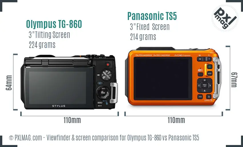Olympus TG-860 vs Panasonic TS5 Screen and Viewfinder comparison