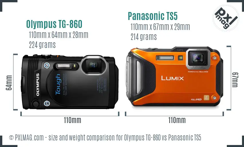 Olympus TG-860 vs Panasonic TS5 size comparison