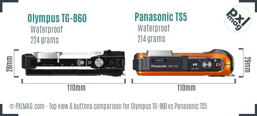 Olympus TG-860 vs Panasonic TS5 top view buttons comparison