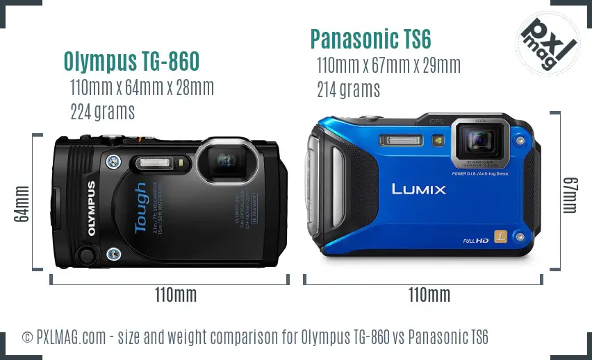 Olympus TG-860 vs Panasonic TS6 size comparison